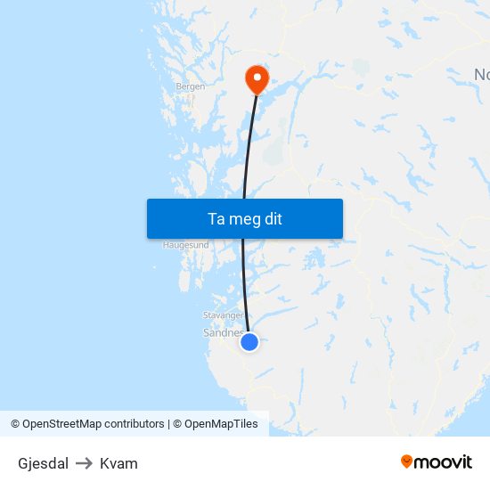 Gjesdal to Kvam map