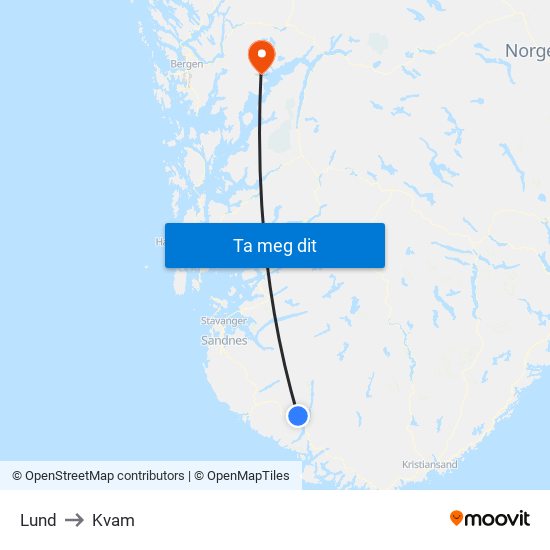 Lund to Kvam map