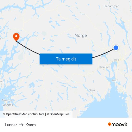 Lunner to Kvam map