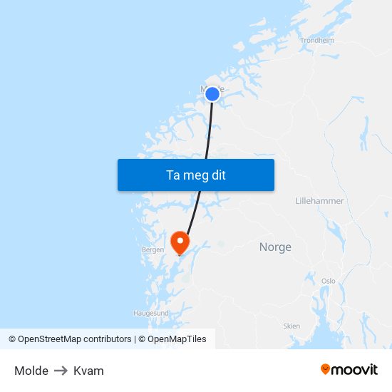 Molde to Kvam map