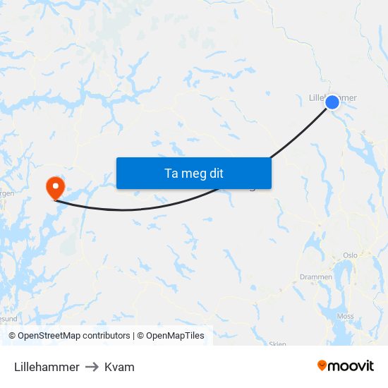 Lillehammer to Kvam map