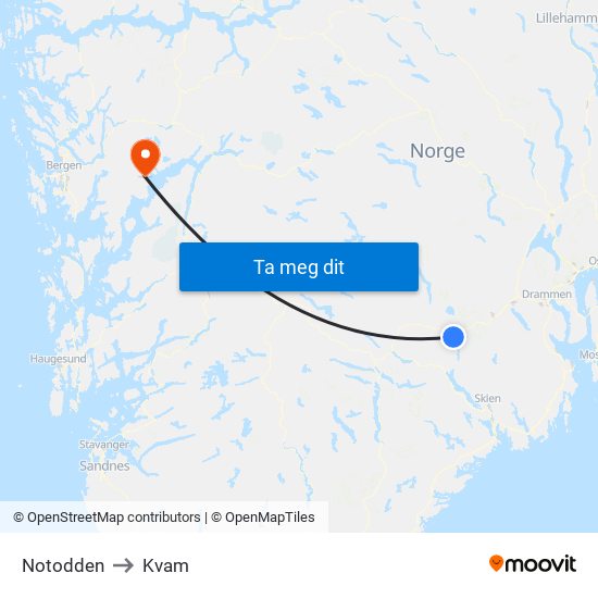 Notodden to Kvam map