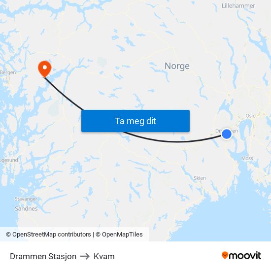 Drammen Stasjon to Kvam map