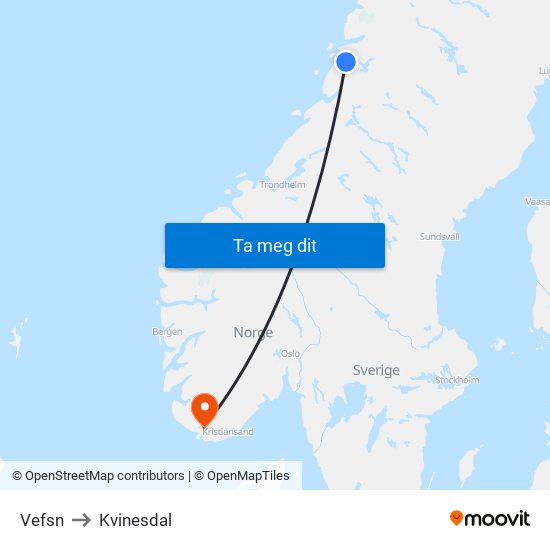 Vefsn to Kvinesdal map