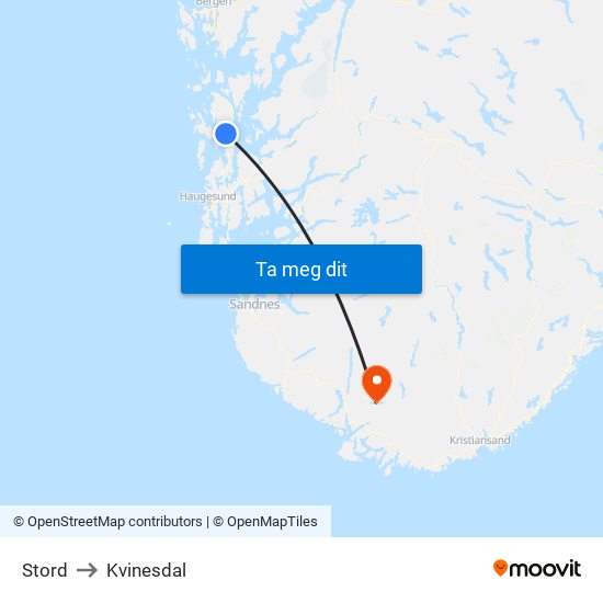 Stord to Kvinesdal map