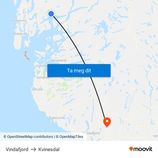 Vindafjord to Kvinesdal map