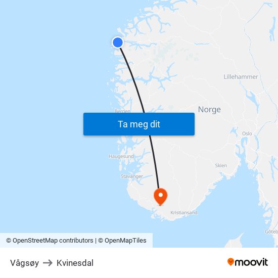 Vågsøy to Kvinesdal map