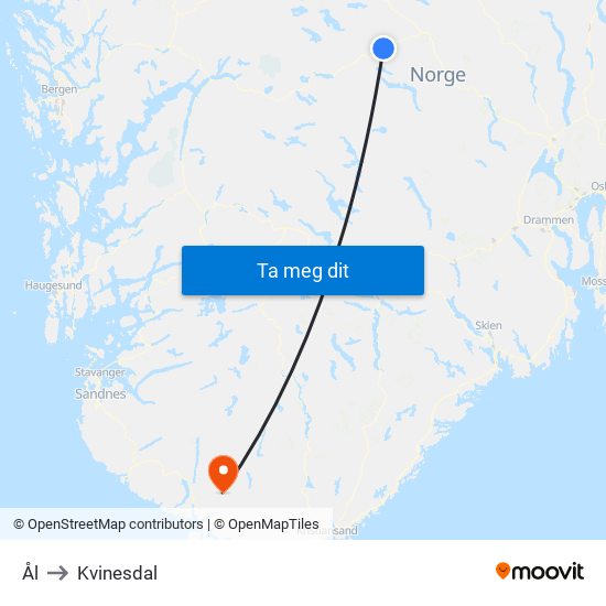 Ål to Kvinesdal map