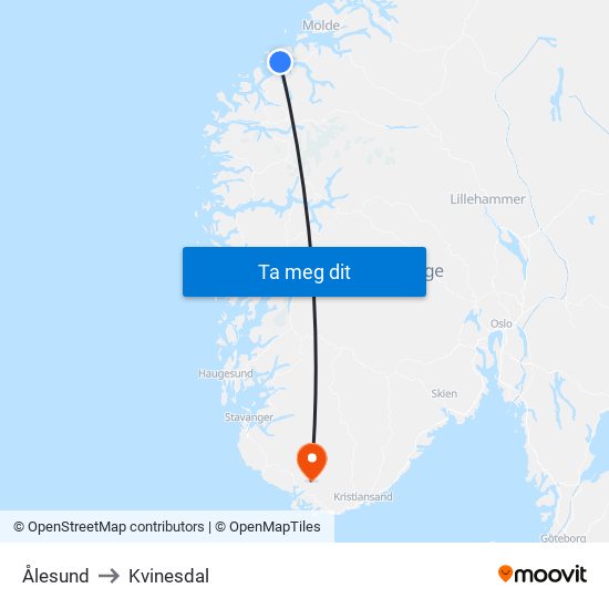 Ålesund to Kvinesdal map