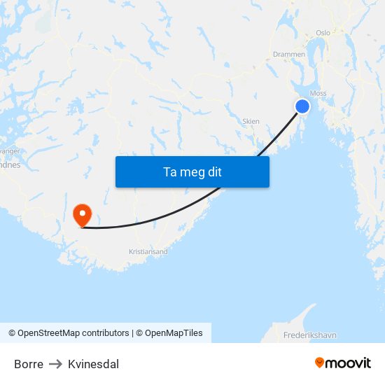 Borre to Kvinesdal map