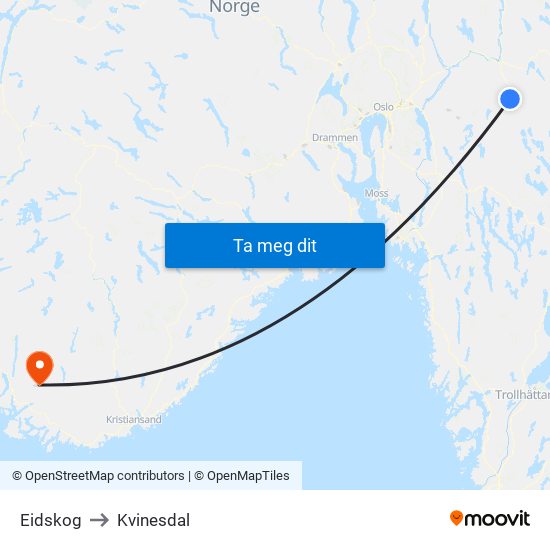 Eidskog to Kvinesdal map