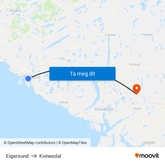 Eigersund to Kvinesdal map