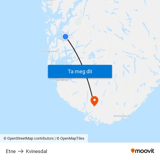 Etne to Kvinesdal map