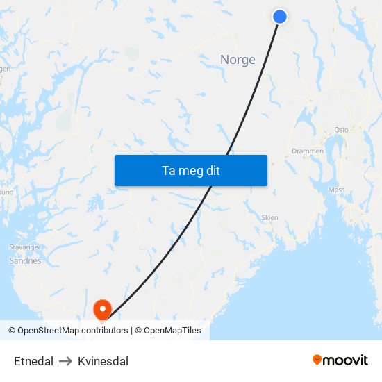 Etnedal to Kvinesdal map
