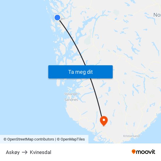 Askøy to Kvinesdal map