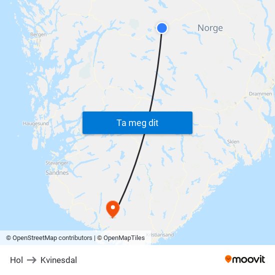 Hol to Kvinesdal map