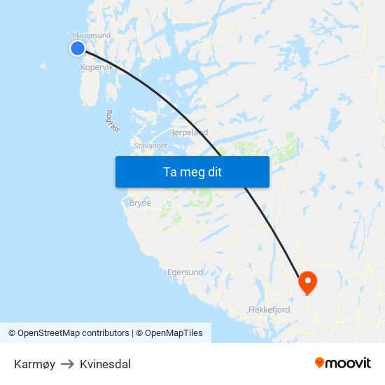 Karmøy to Kvinesdal map