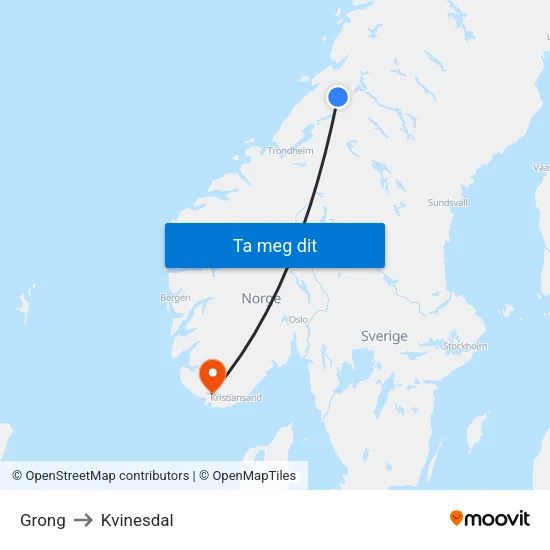 Grong to Kvinesdal map