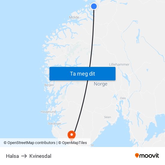 Halsa to Kvinesdal map