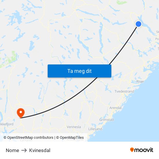 Nome to Kvinesdal map