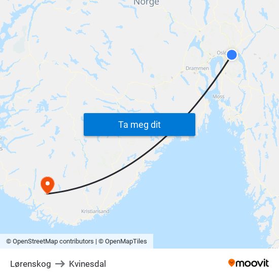 Lørenskog to Kvinesdal map