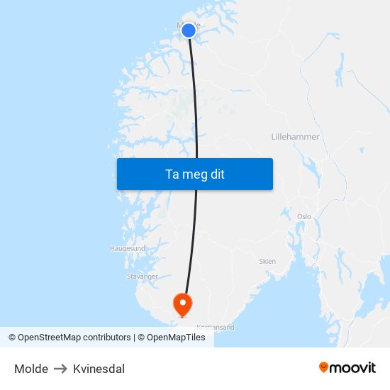 Molde to Kvinesdal map