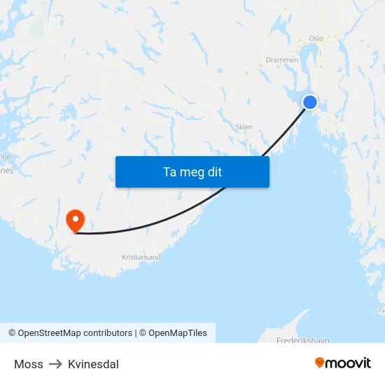Moss to Kvinesdal map