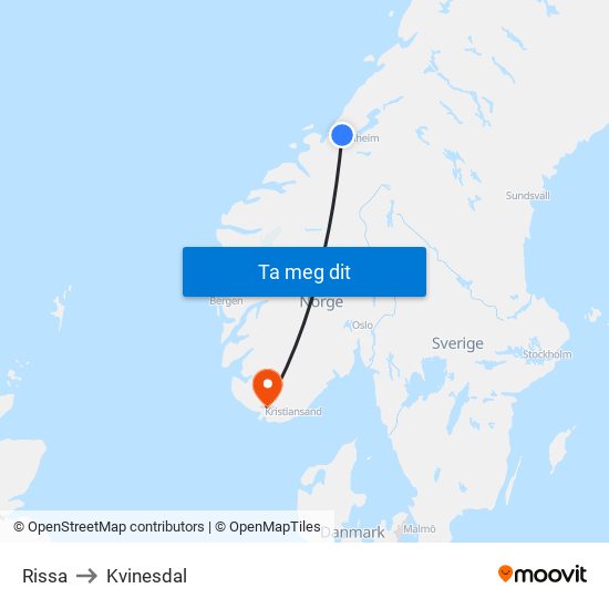 Rissa to Kvinesdal map