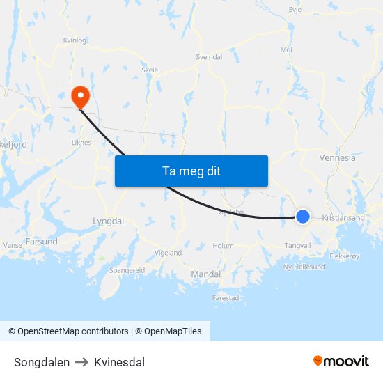 Songdalen to Kvinesdal map