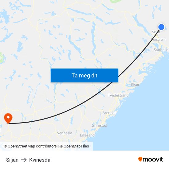 Siljan to Kvinesdal map
