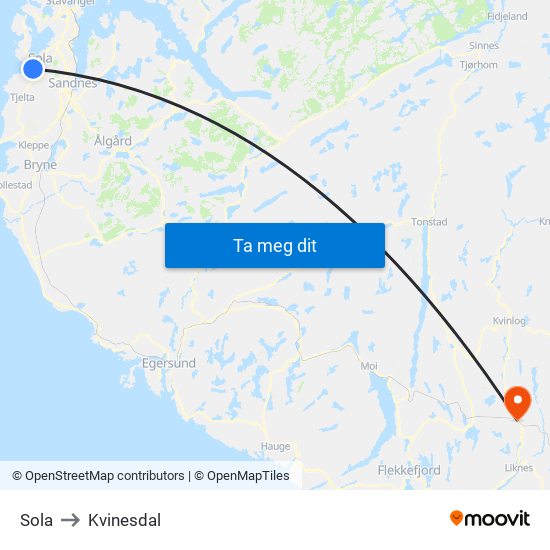 Sola to Kvinesdal map