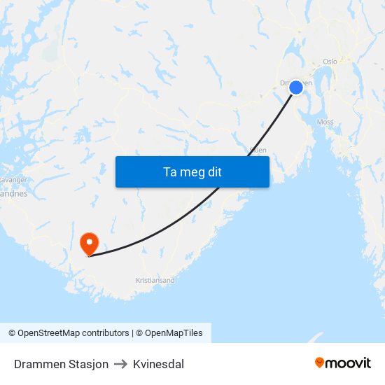 Drammen Stasjon to Kvinesdal map