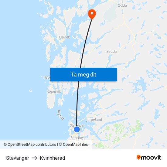 Stavanger to Kvinnherad map