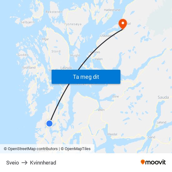 Sveio to Kvinnherad map