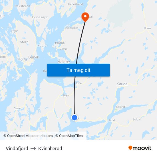 Vindafjord to Kvinnherad map