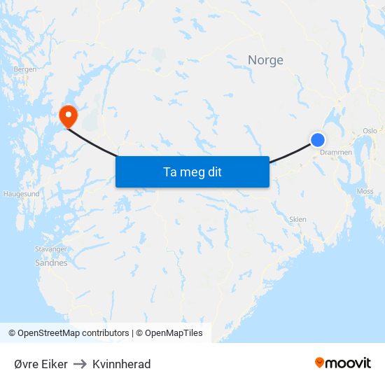 Øvre Eiker to Kvinnherad map