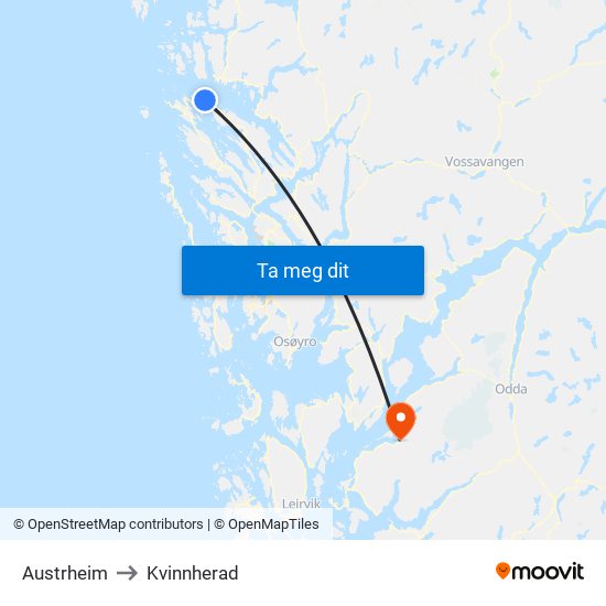 Austrheim to Kvinnherad map