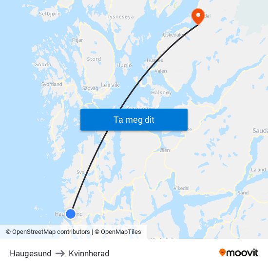 Haugesund to Kvinnherad map