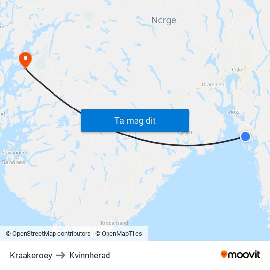 Kraakeroey to Kvinnherad map