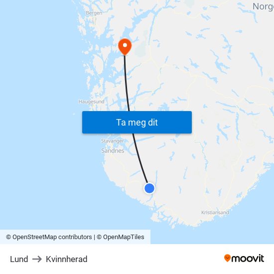 Lund to Kvinnherad map