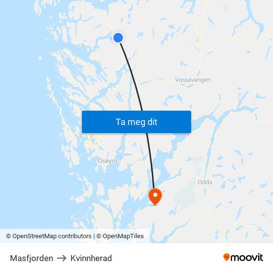 Masfjorden to Kvinnherad map