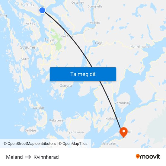 Meland to Kvinnherad map