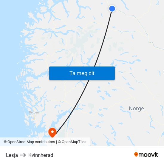 Lesja to Kvinnherad map