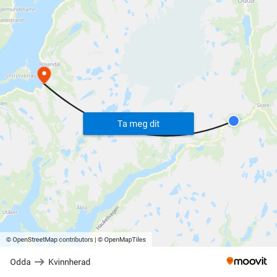 Odda to Kvinnherad map