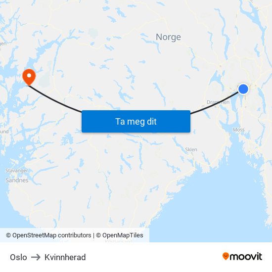 Oslo to Kvinnherad map