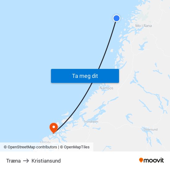 Træna to Kristiansund map