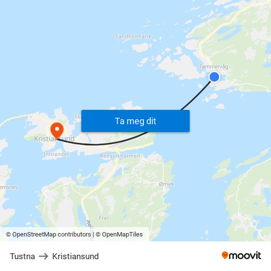Tustna to Kristiansund map