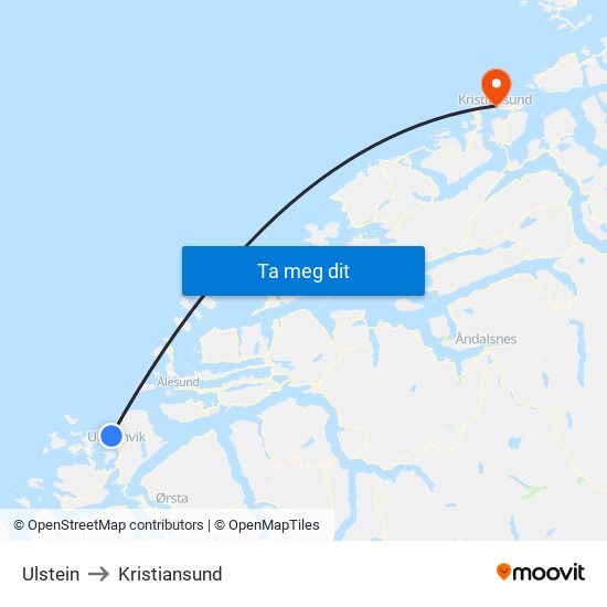 Ulstein to Kristiansund map