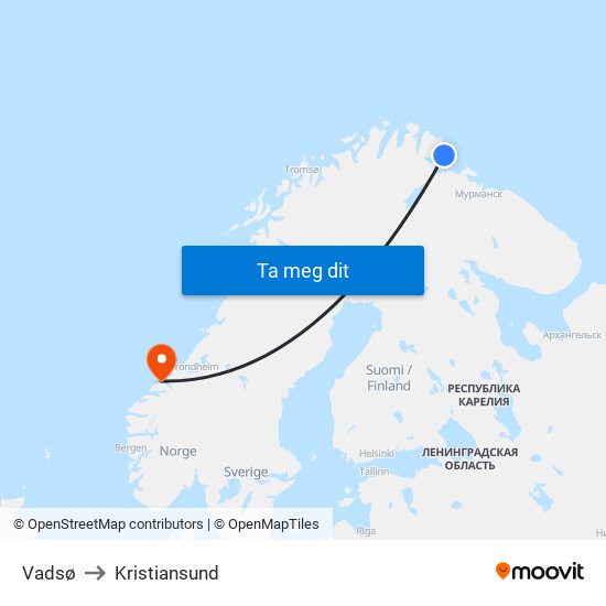 Vadsø to Kristiansund map