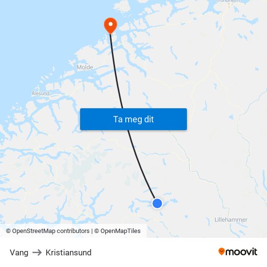 Vang to Kristiansund map